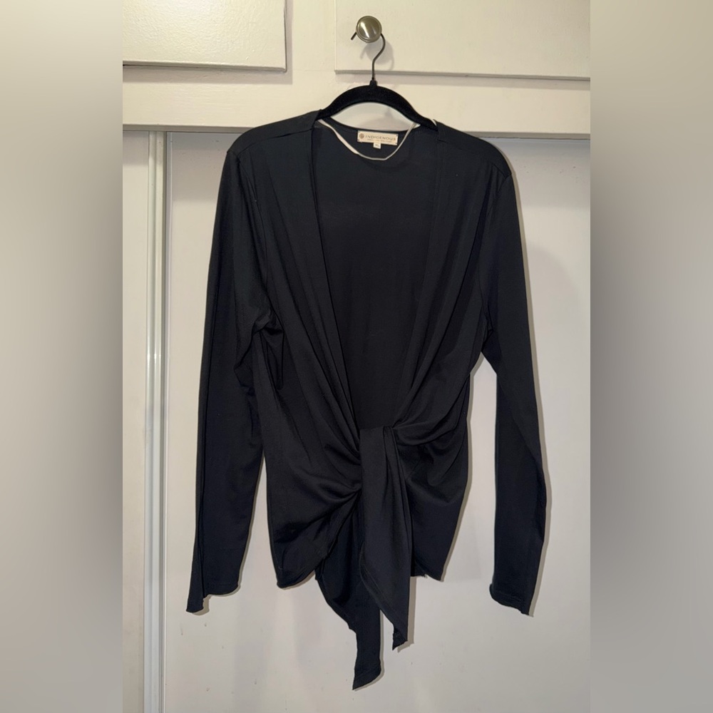Indigenous Black Tie-Front Organic Cotton Cardigan Women’s XL NWOT